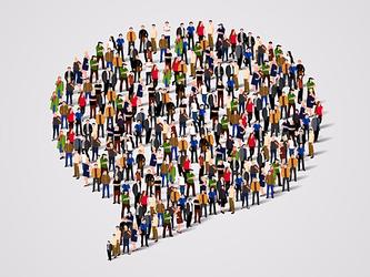 speech bubble made up of lots of illustrations of people